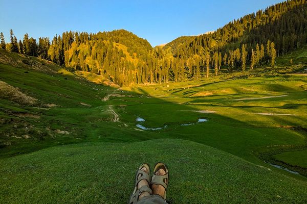 Person feeling energetic and free in nature during sunset.